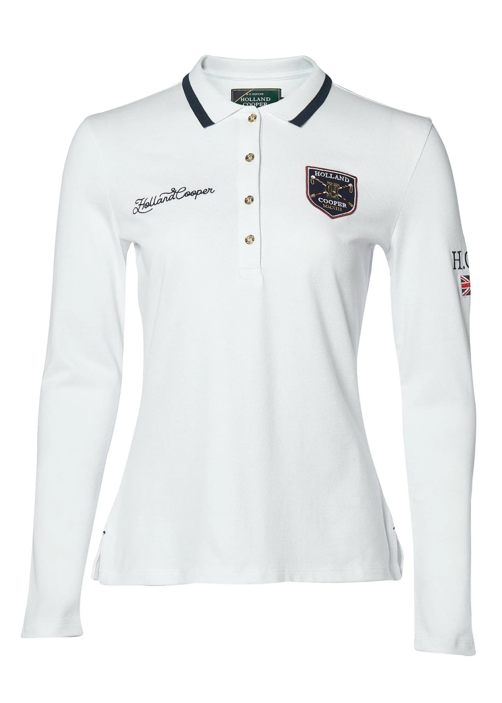Holland Cooper Polo Shirts & Tees|Equestrian Casualwear-Classic Long Sleeve Polo Shirt White