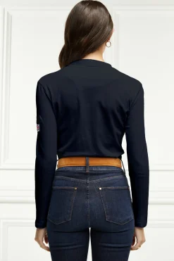 Holland Cooper Equestrian Casualwear|Training Wear-Classic Long Sleeve Polo Shirt Ink Navy