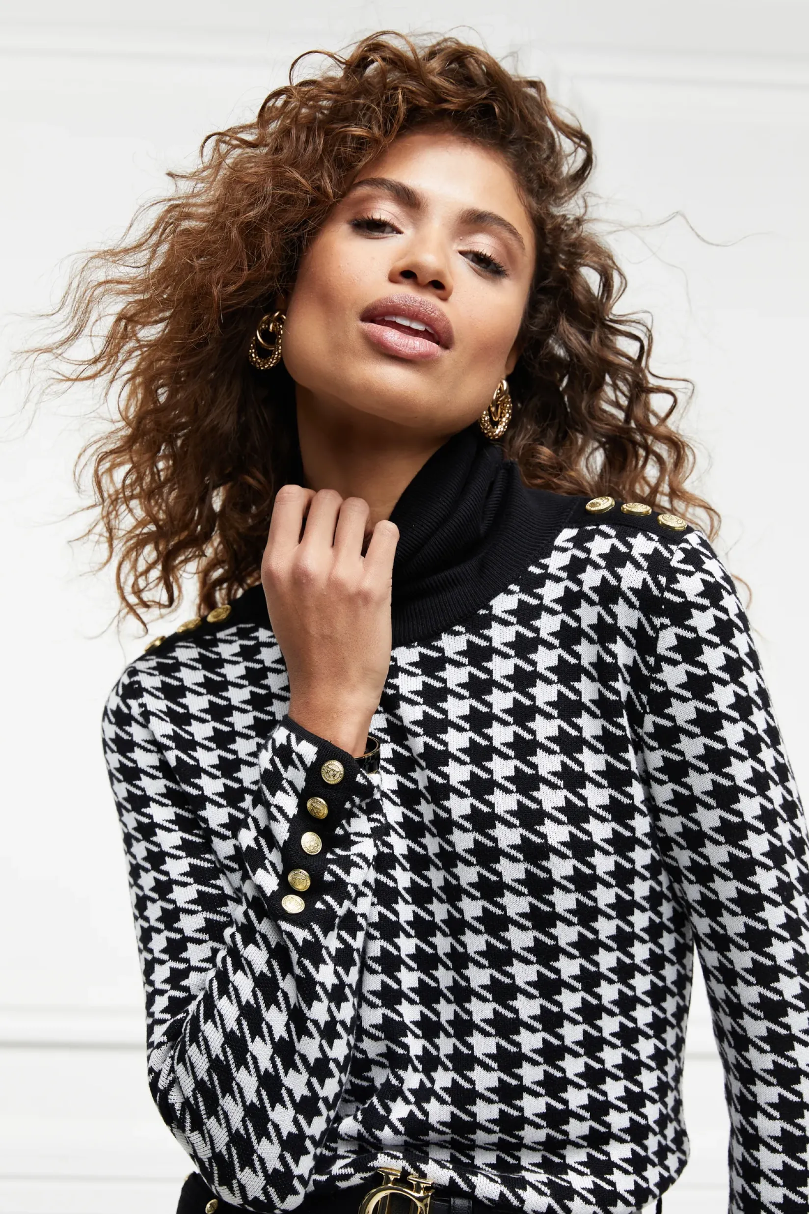 Holland Cooper Knitwear-Classic Roll Neck Knit Houndstooth