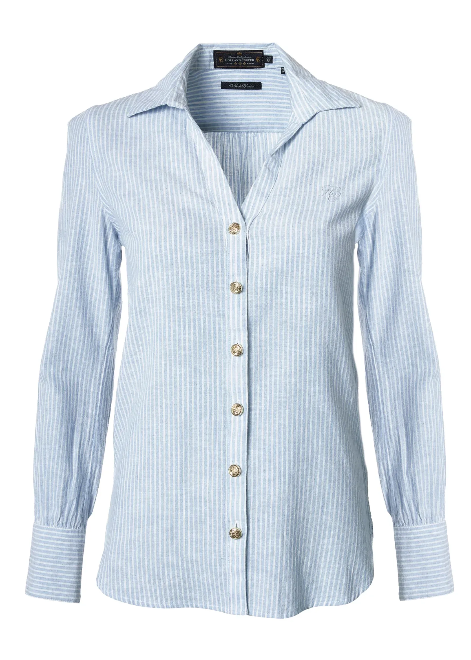 Holland Cooper Shirts & Blouses|Shop By Product-Classic V-Neck Blouse Azure Stripe