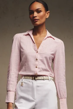 Holland Cooper Shirts & Blouses|Shop By Product-Classic V-Neck Blouse Pink Stripe