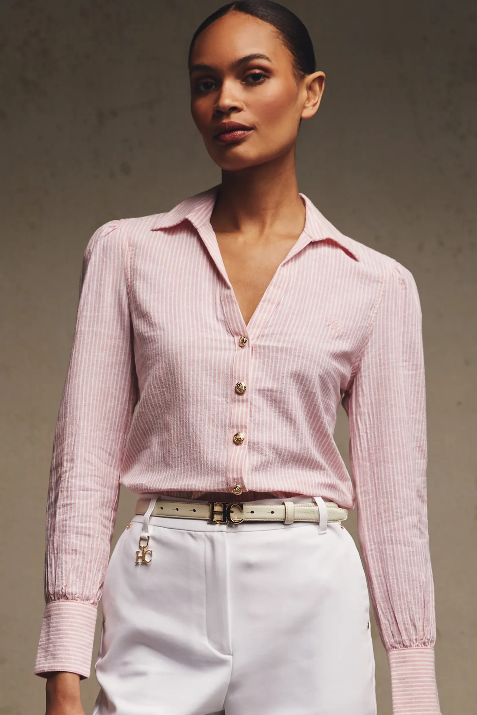 Holland Cooper Shirts & Blouses|Shop By Product-Classic V-Neck Blouse Pink Stripe