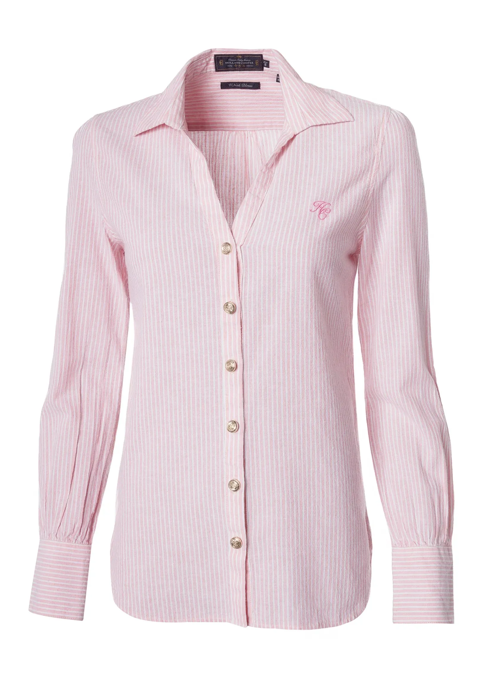 Holland Cooper Shirts & Blouses|Shop By Product-Classic V-Neck Blouse Pink Stripe
