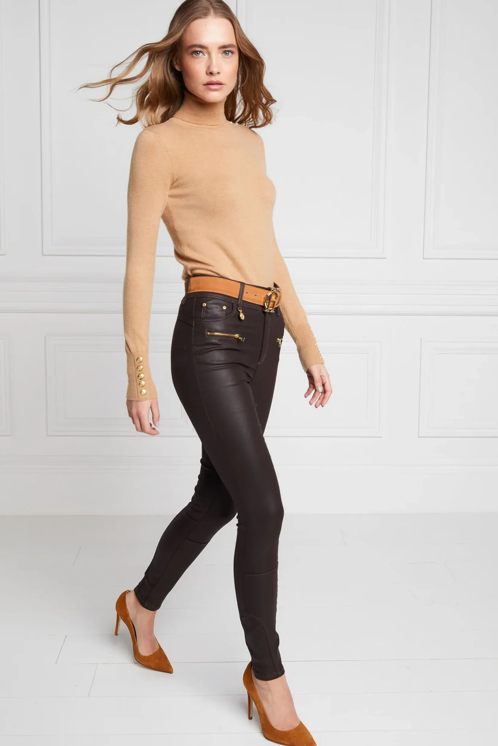 Holland Cooper Jeans|Country Collection-Coated Jodhpur Jean Chocolate