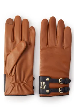 Holland Cooper Accessories|Shop Women-Contrast Leather Gloves Tan Ink Navy