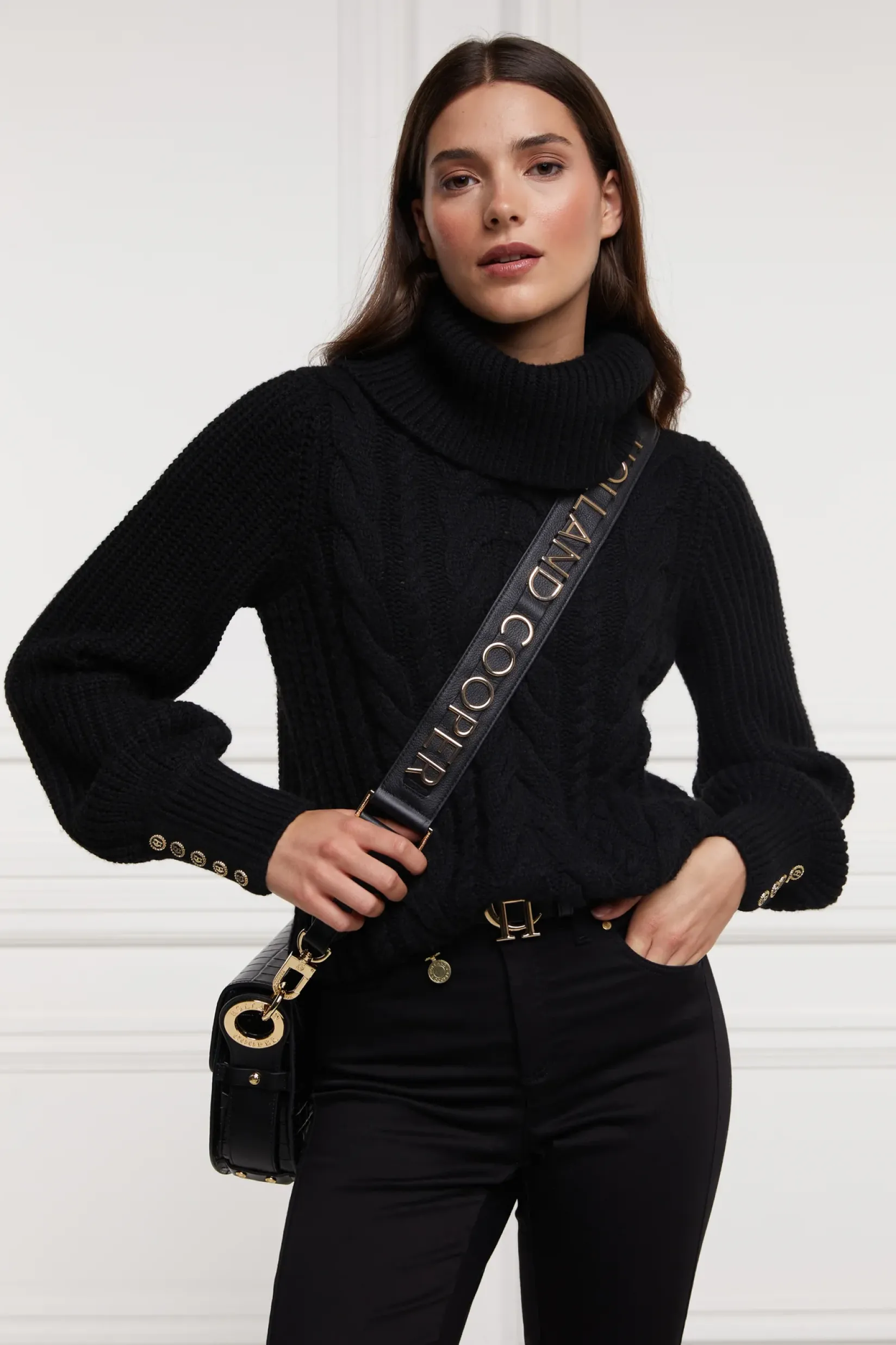 Holland Cooper Knitwear|Après Ski-Corded Roll Neck Knit Black