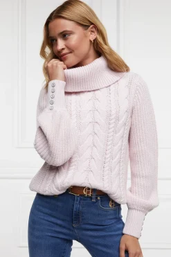 Holland Cooper Knitwear-Corded Roll Neck Knit Ice Pink