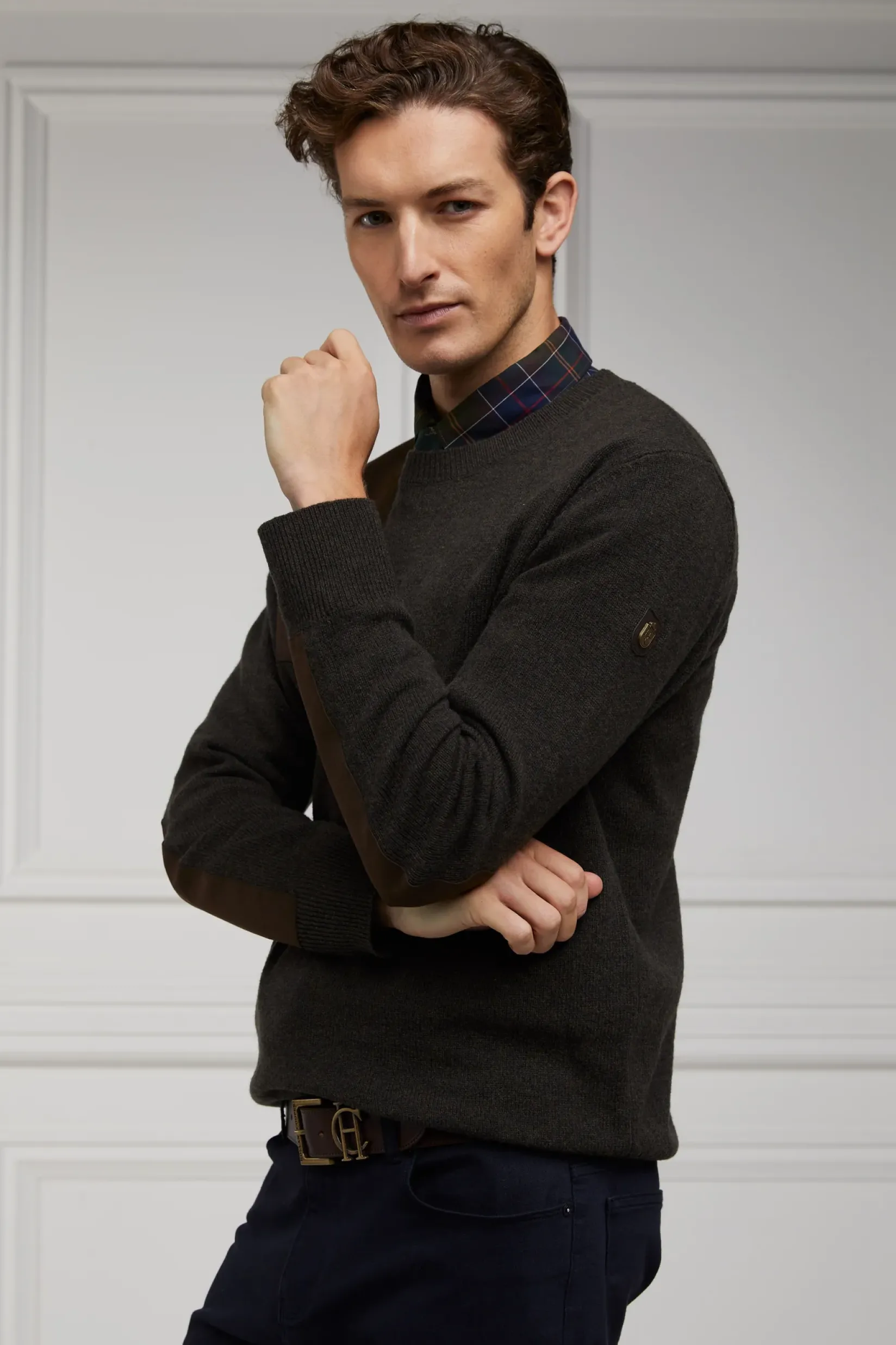 Holland Cooper Gifts For Him|Knitwear-Country Crew Neck Knit Moss