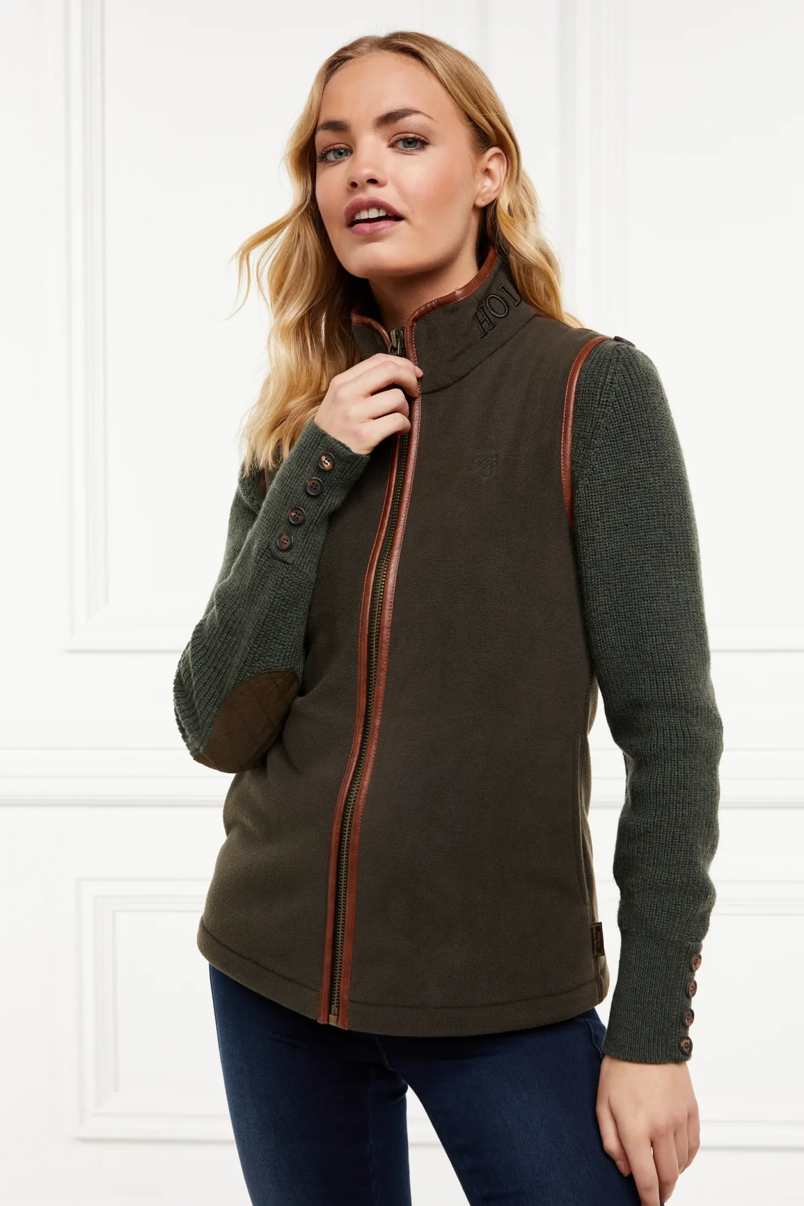 Holland Cooper Gifts For Her|Shop By Product-Country Fleece Gilet Khaki