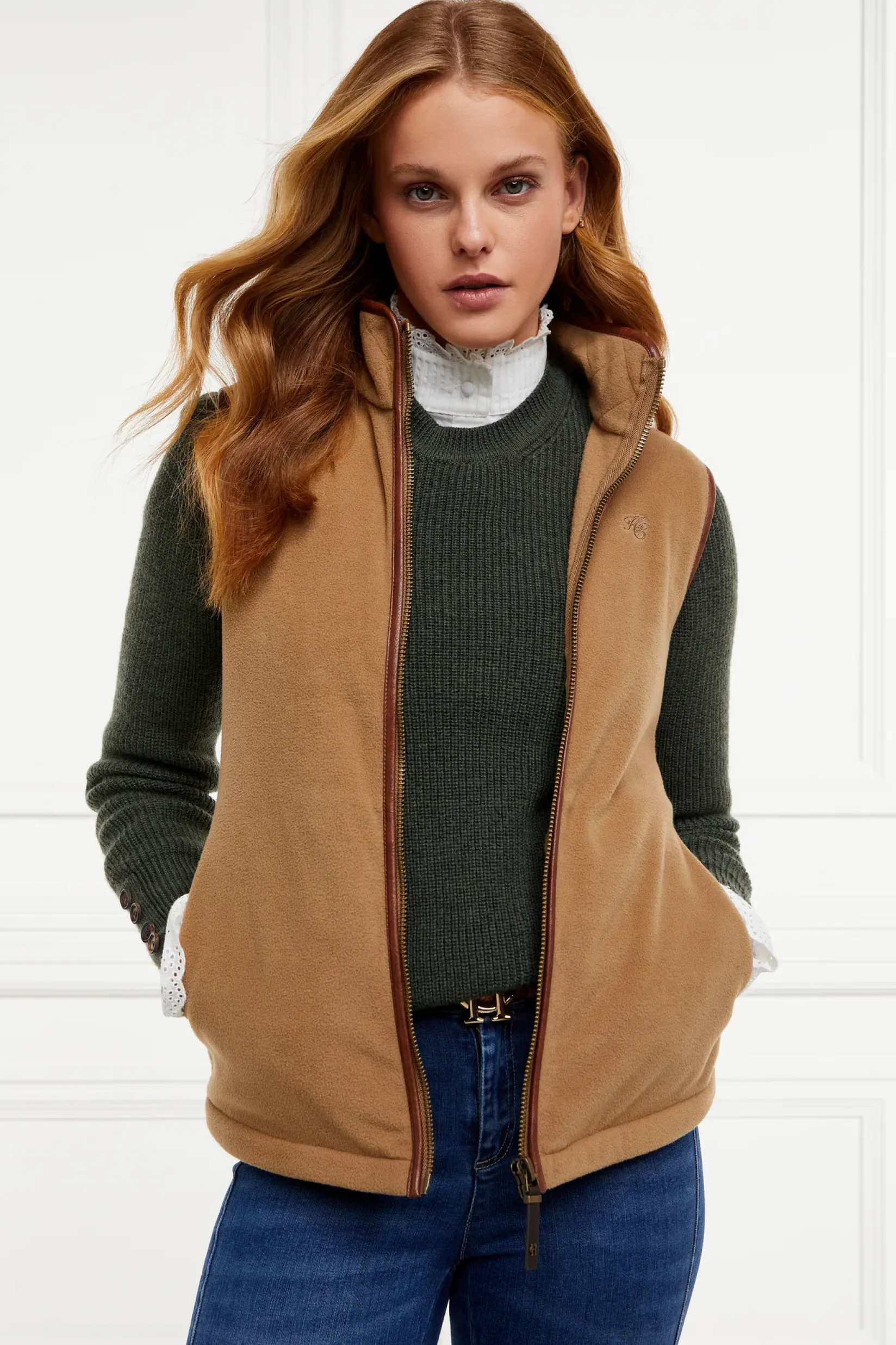 Holland Cooper Shop By Product|Fleeces-Country Fleece Gilet Coffee