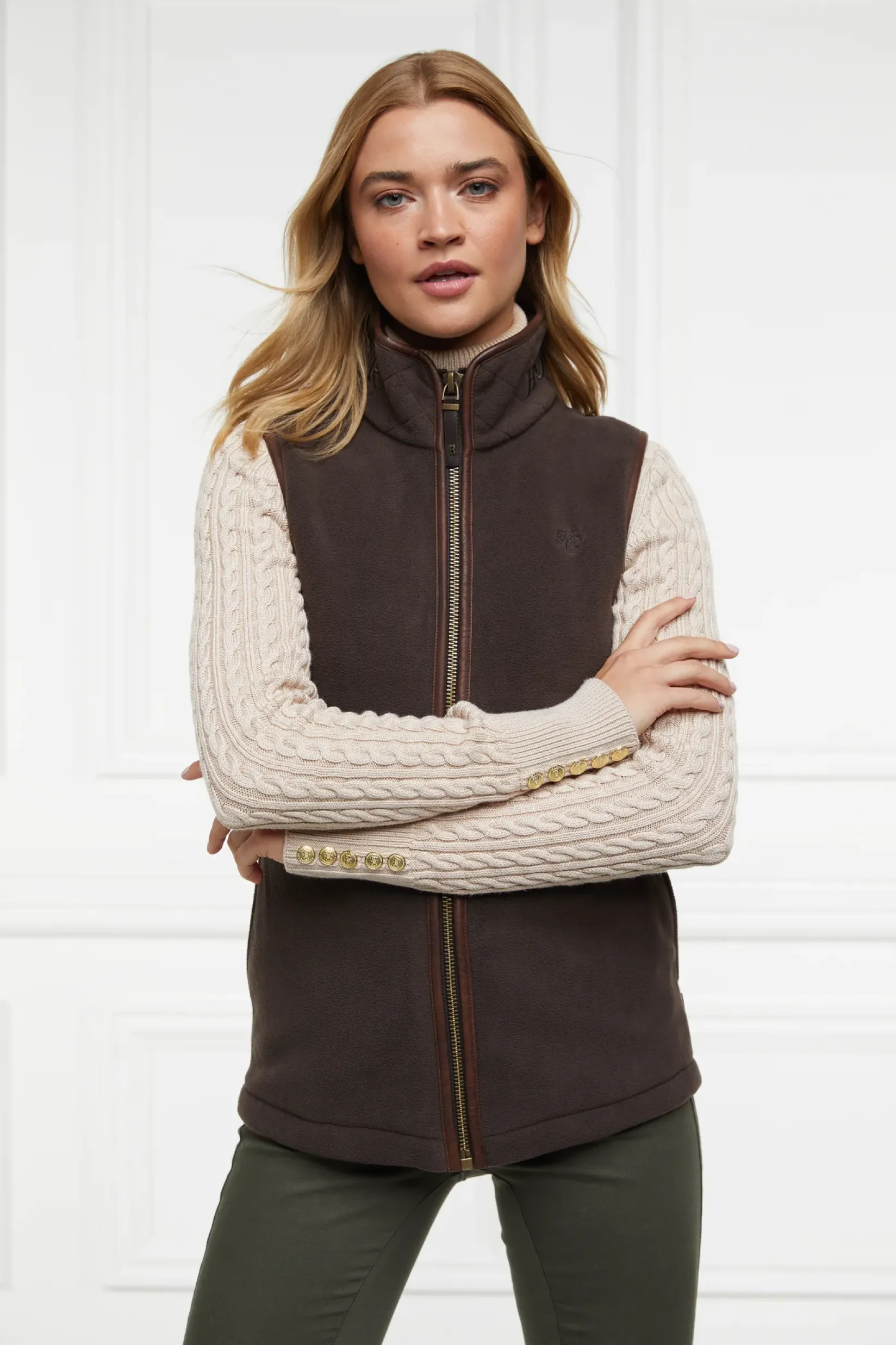 Holland Cooper Gilets|Shop By Product-Country Fleece Gilet Chocolate