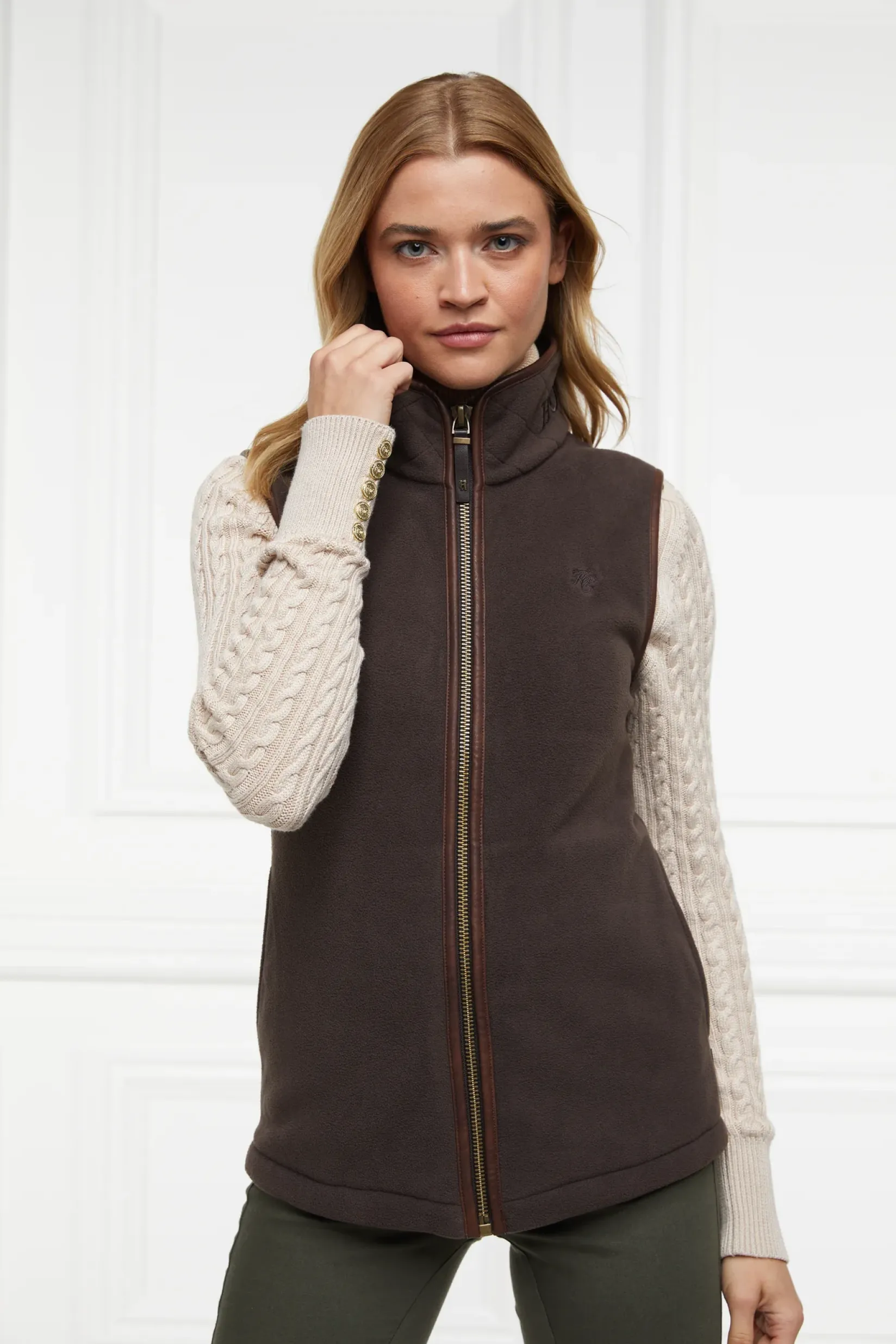 Holland Cooper Gilets|Shop By Product-Country Fleece Gilet Chocolate