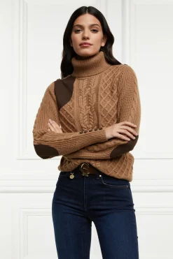 Holland Cooper Knitwear-Country Roll Neck Knit Caramel