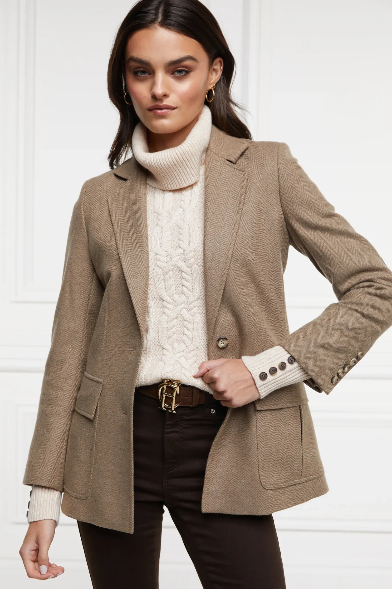 Holland Cooper Knitwear-Country Roll Neck Knit Oatmeal