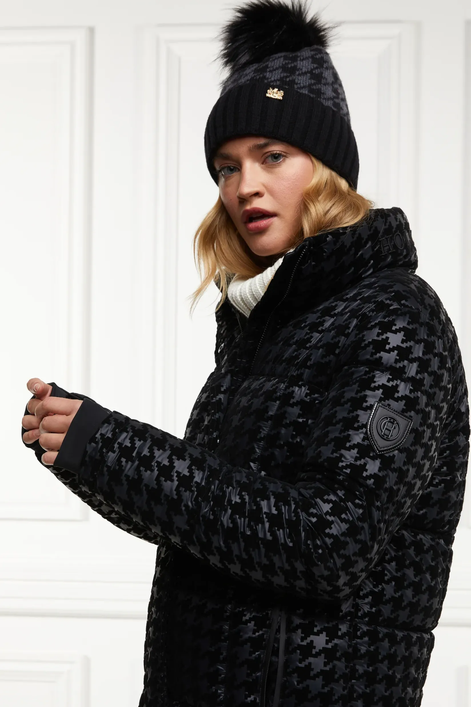 Holland Cooper Coats|Jade's Top Picks-Crawford Longline Coat Mono Houndstooth