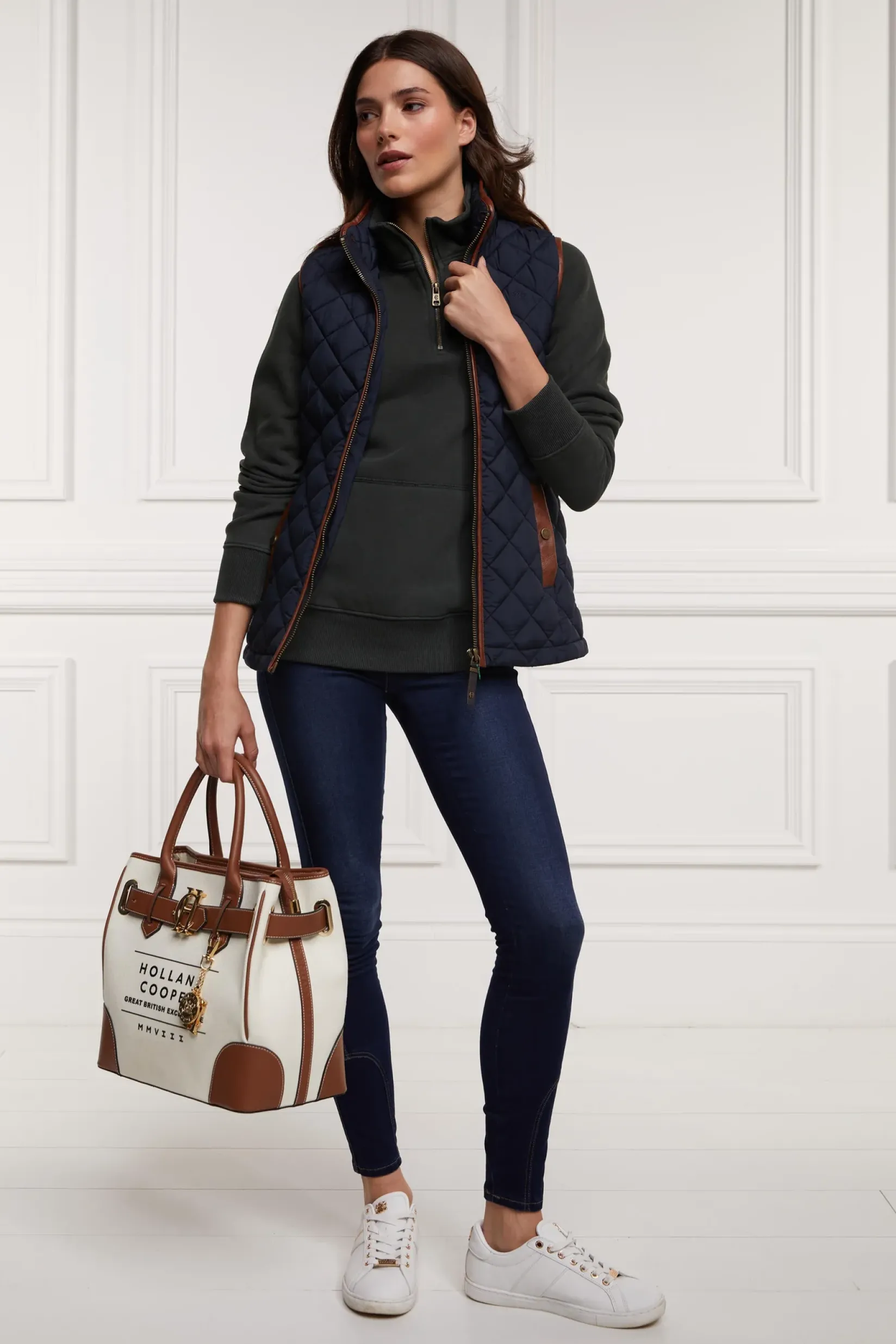 Holland Cooper Sweatshirts|Casualwear-Crest Zip Henley Racing Green