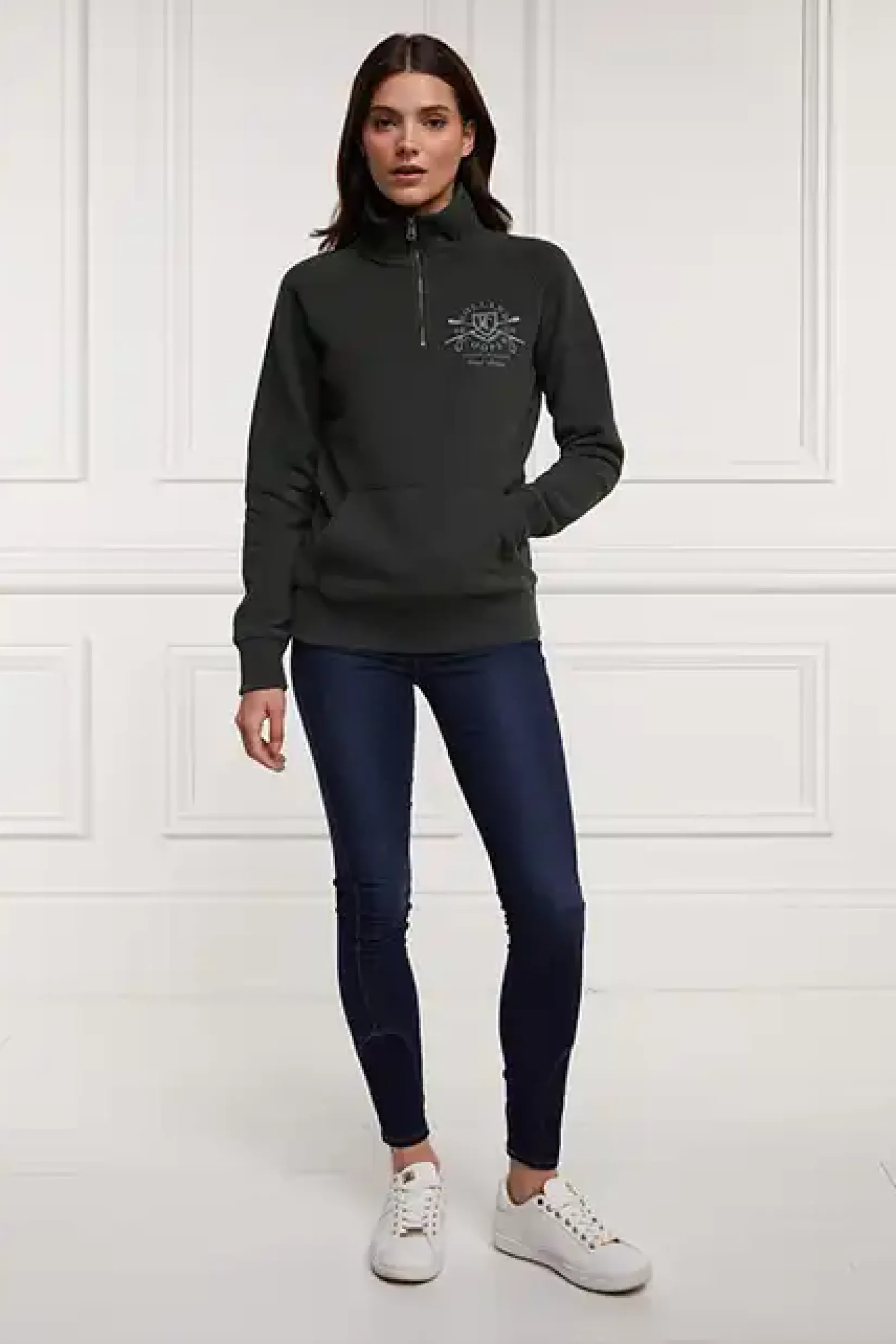Holland Cooper Sweatshirts|Casualwear-Crest Zip Henley Racing Green