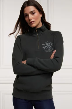 Holland Cooper Sweatshirts|Casualwear-Crest Zip Henley Racing Green