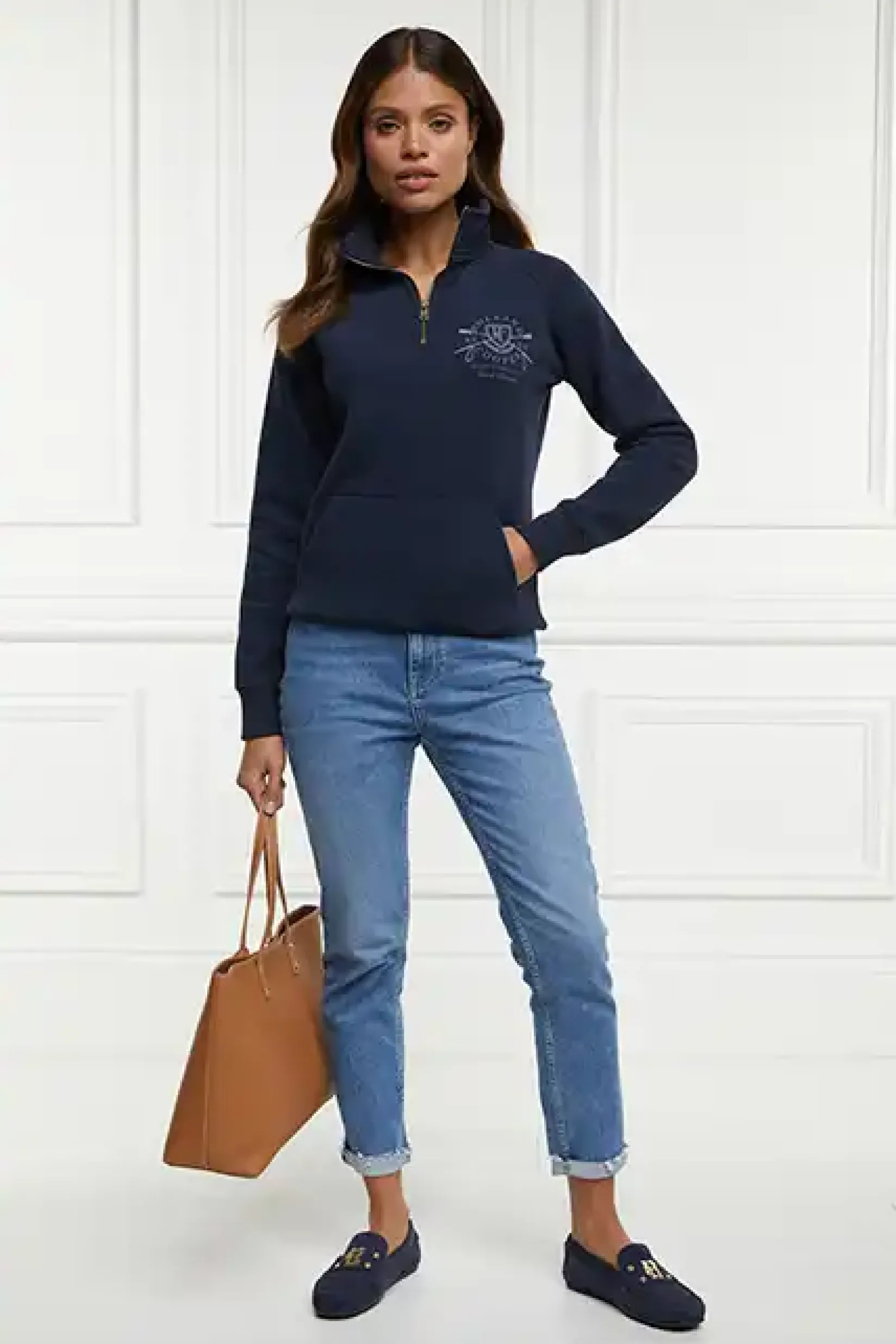 Holland Cooper Sweatshirts|Casualwear-Crest Zip Henley Ink Navy