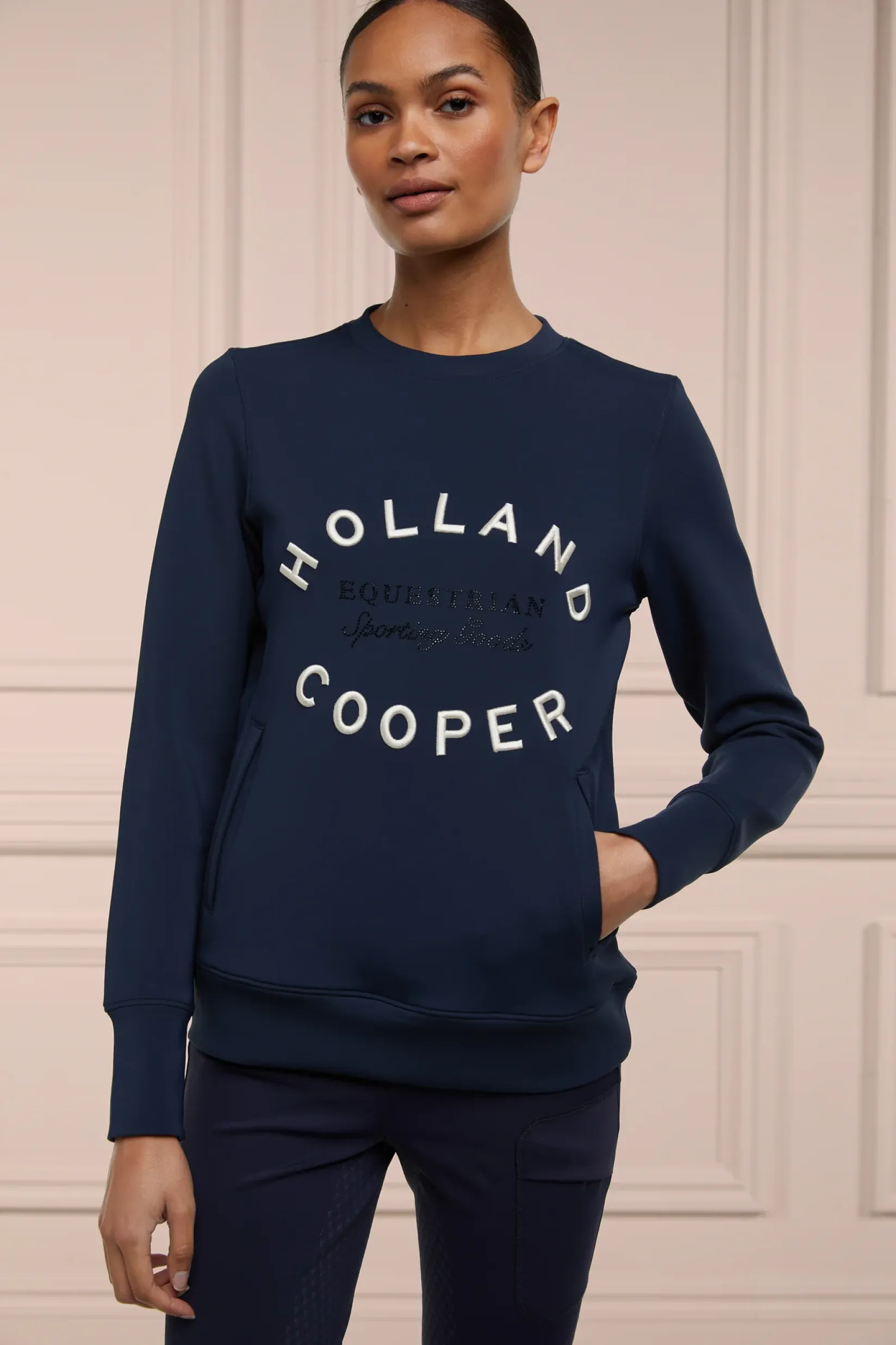 Holland Cooper Shop By Product|Equestrian Gifting-Crystal Crew Neck Sweat Ink Navy