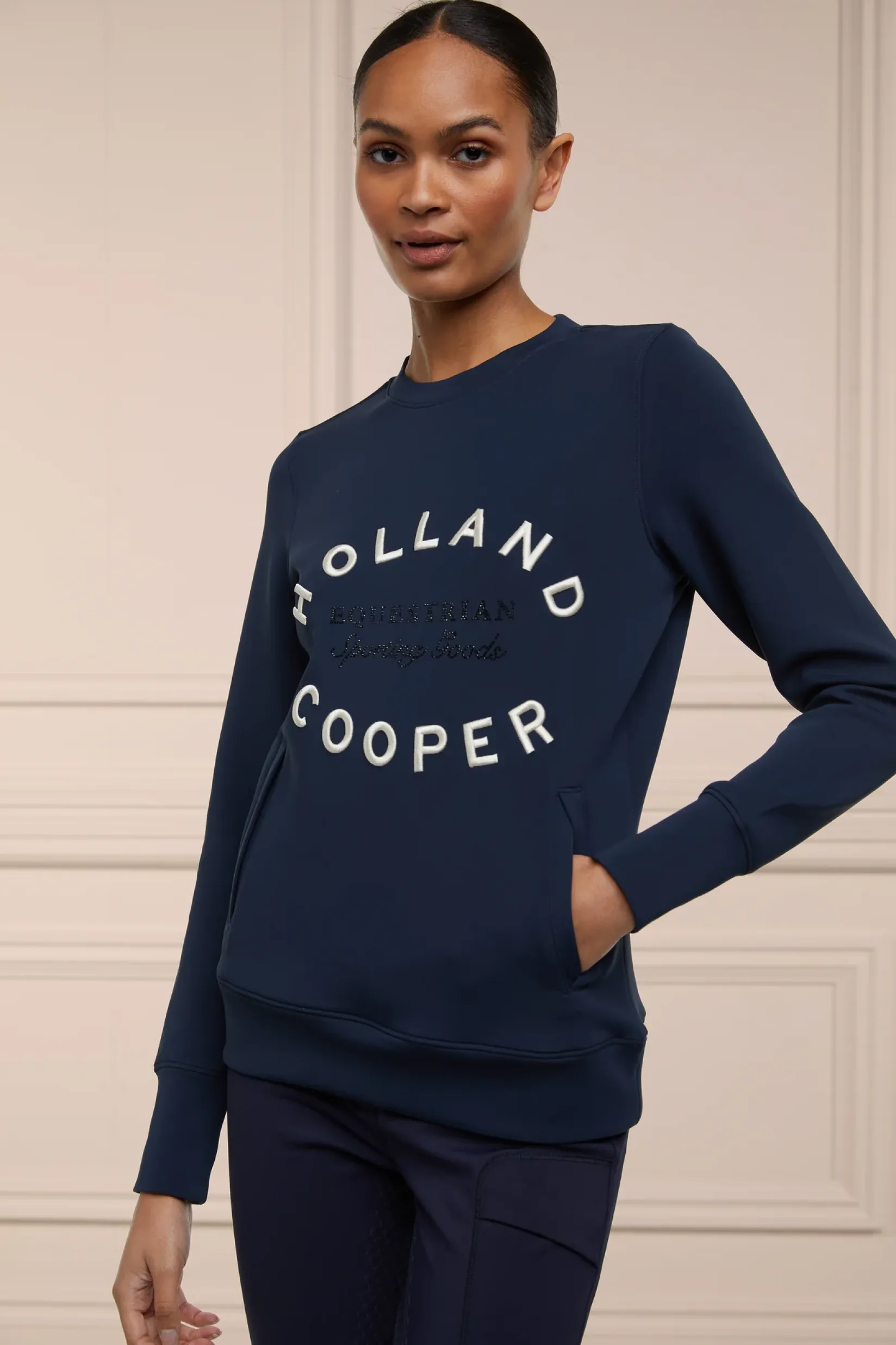 Holland Cooper Shop By Product|Equestrian Gifting-Crystal Crew Neck Sweat Ink Navy