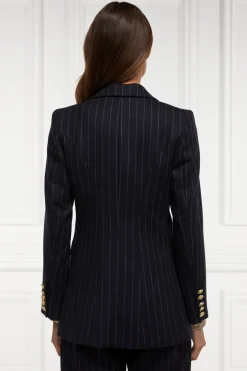 Holland Cooper Gifts For Her|Blazers-Double Breasted Blazer Navy Chalk Pin Stripe