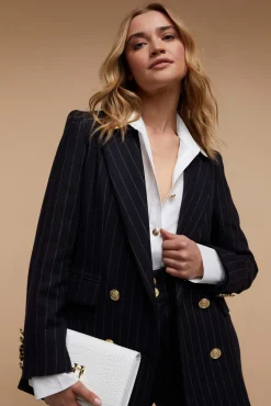Holland Cooper Gifts For Her|Blazers-Double Breasted Blazer Navy Chalk Pin Stripe