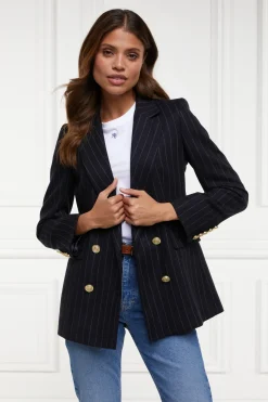 Holland Cooper Gifts For Her|Blazers-Double Breasted Blazer Navy Chalk Pin Stripe