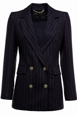 Holland Cooper Gifts For Her|Blazers-Double Breasted Blazer Navy Chalk Pin Stripe