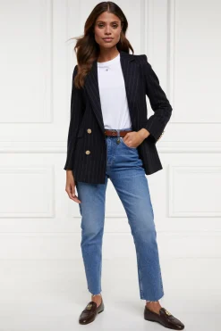 Holland Cooper Gifts For Her|Blazers-Double Breasted Blazer Navy Chalk Pin Stripe