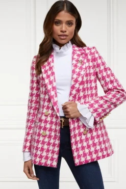 Holland Cooper Gifts For Her|Blazers-Double Breasted Blazer Hot Pink Large Scale Houndstooth