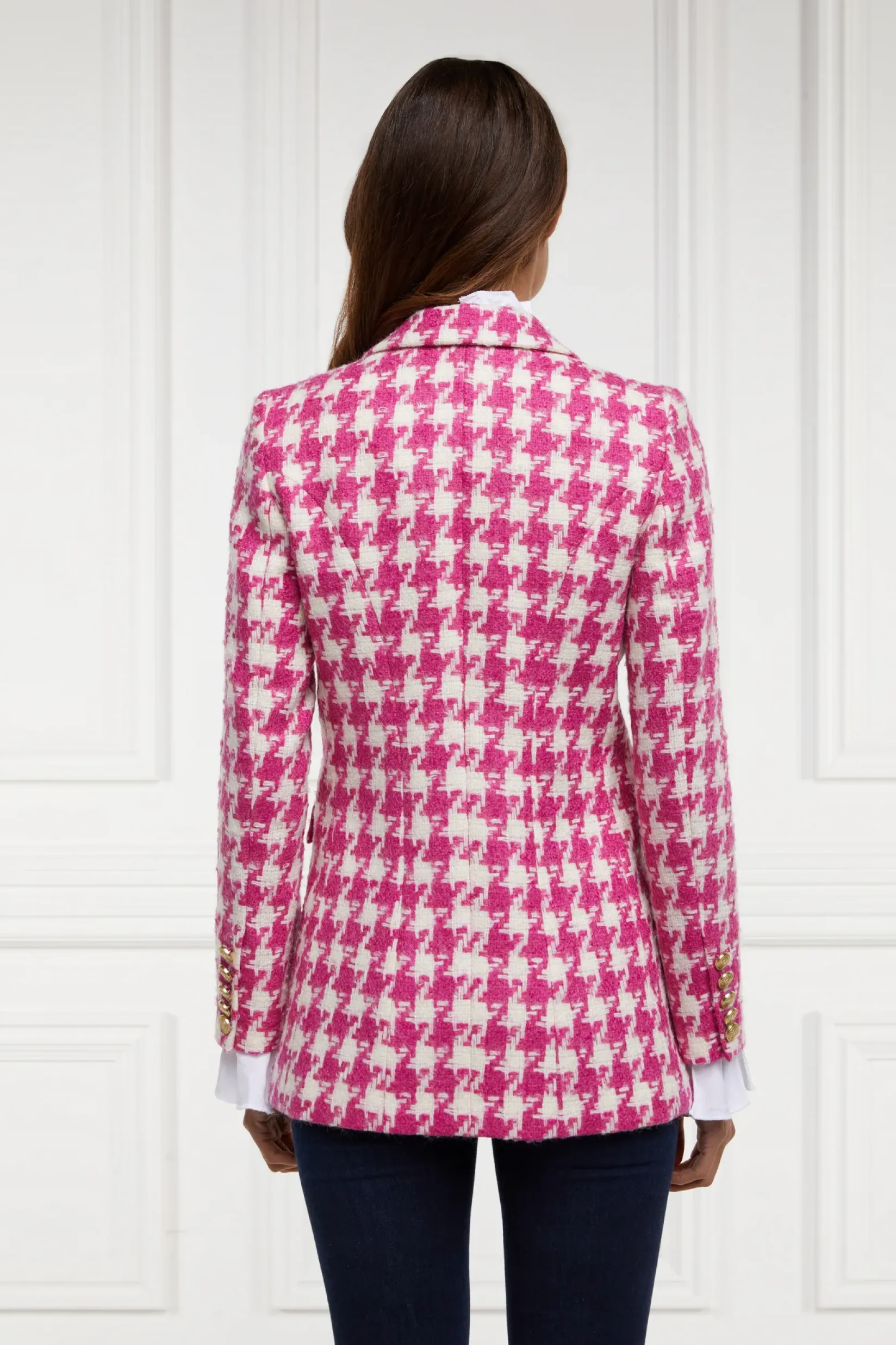 Holland Cooper Gifts For Her|Blazers-Double Breasted Blazer Hot Pink Large Scale Houndstooth
