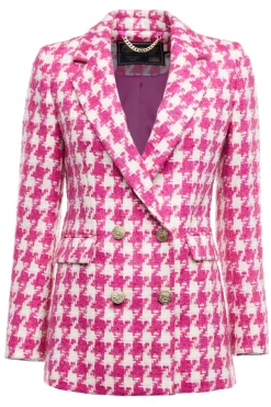 Holland Cooper Gifts For Her|Blazers-Double Breasted Blazer Hot Pink Large Scale Houndstooth