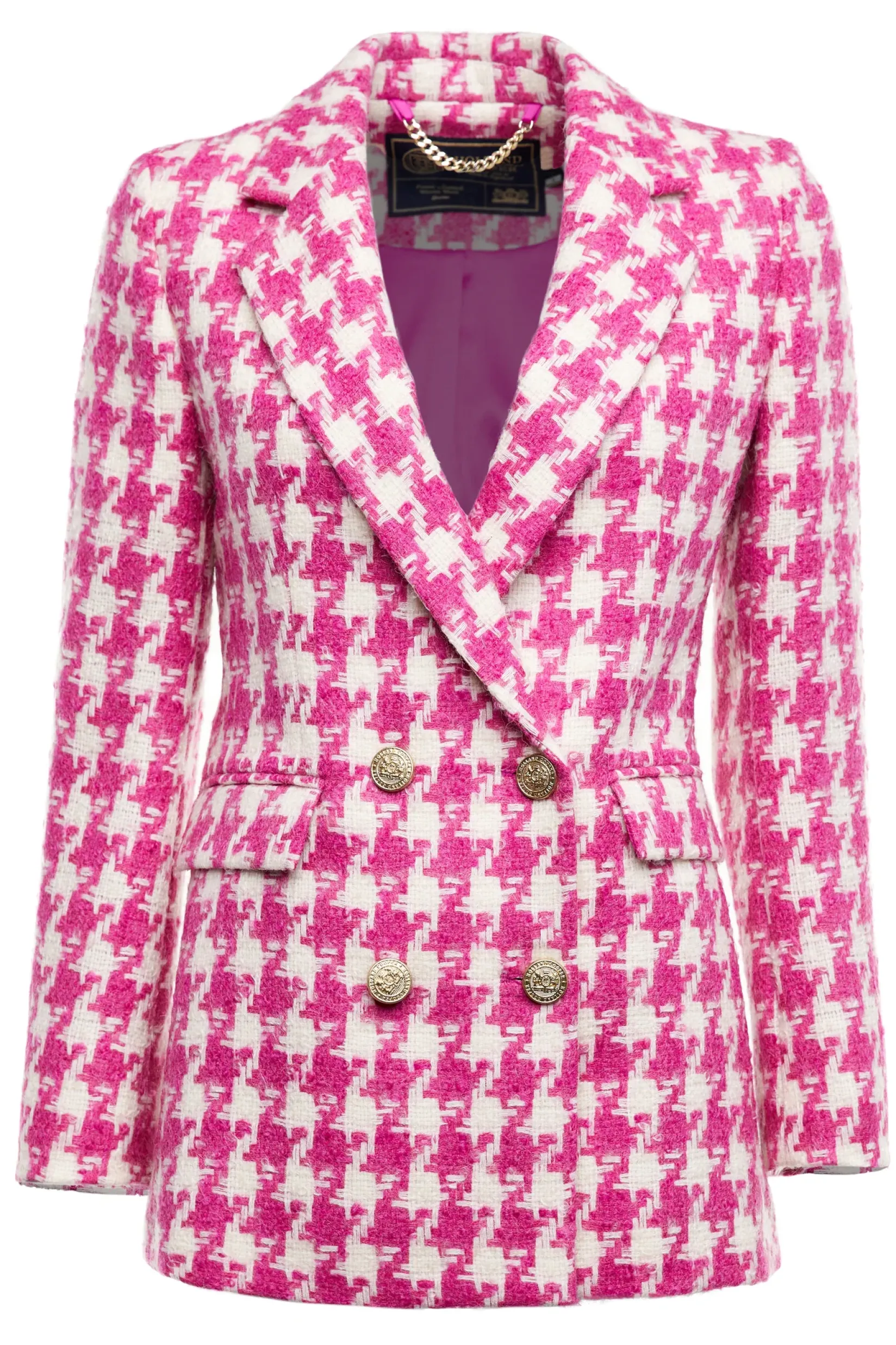 Holland Cooper Gifts For Her|Blazers-Double Breasted Blazer Hot Pink Large Scale Houndstooth
