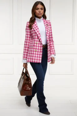 Holland Cooper Gifts For Her|Blazers-Double Breasted Blazer Hot Pink Large Scale Houndstooth