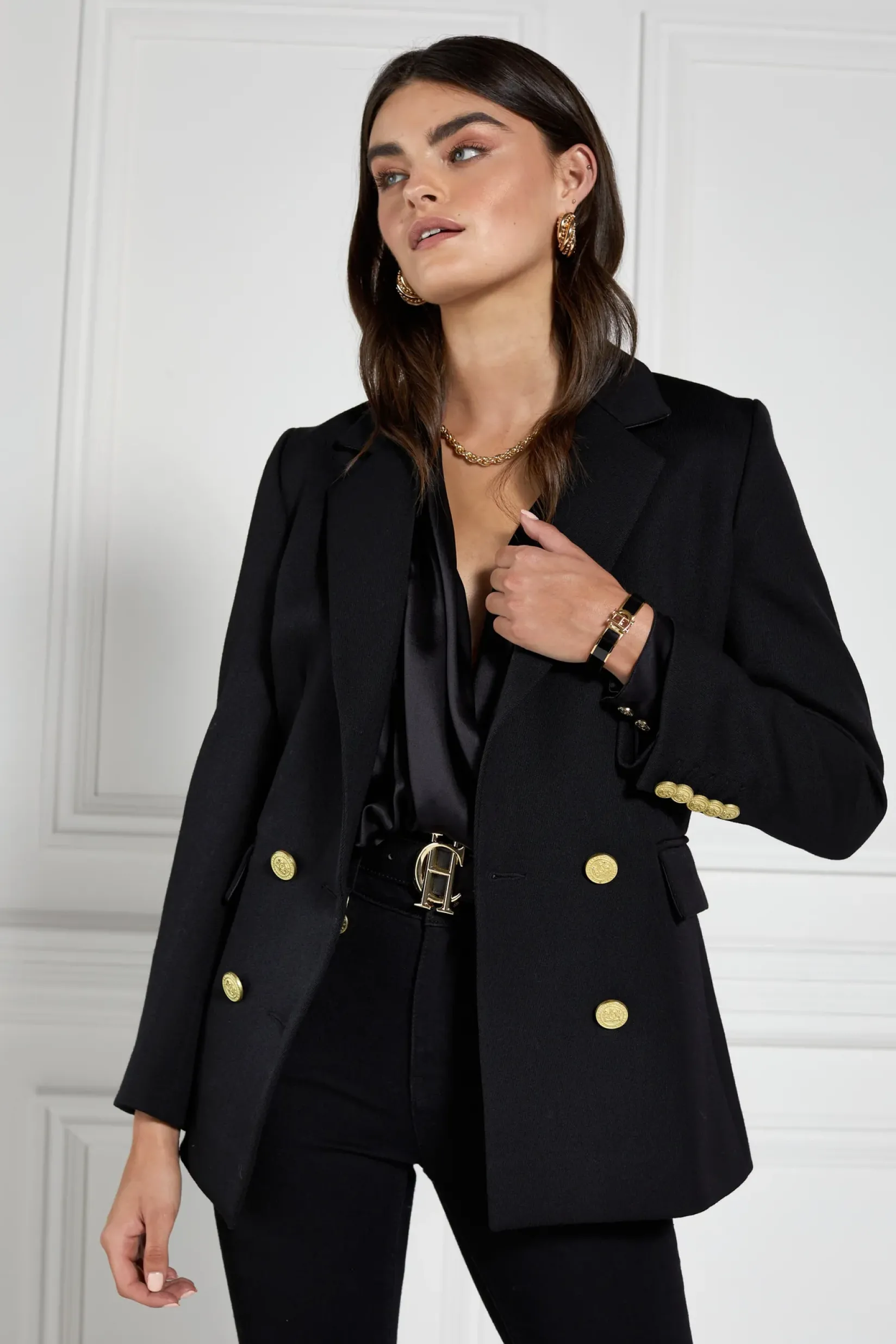 Holland Cooper Gifts For Her|Blazers-Double Breasted Blazer Black Twill