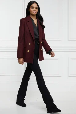 Holland Cooper Jackets|Blazers-Double Breasted Blazer Deep Red Houndstooth