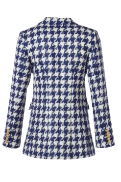 Holland Cooper Blazers|Jackets-Double Breasted Blazer Large Scale Navy Houndstooth