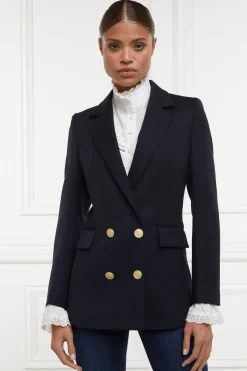 Holland Cooper Blazers|Jackets-Double Breasted Blazer Navy Twill