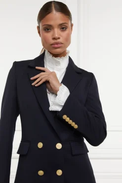 Holland Cooper Blazers|Jackets-Double Breasted Blazer Navy Twill