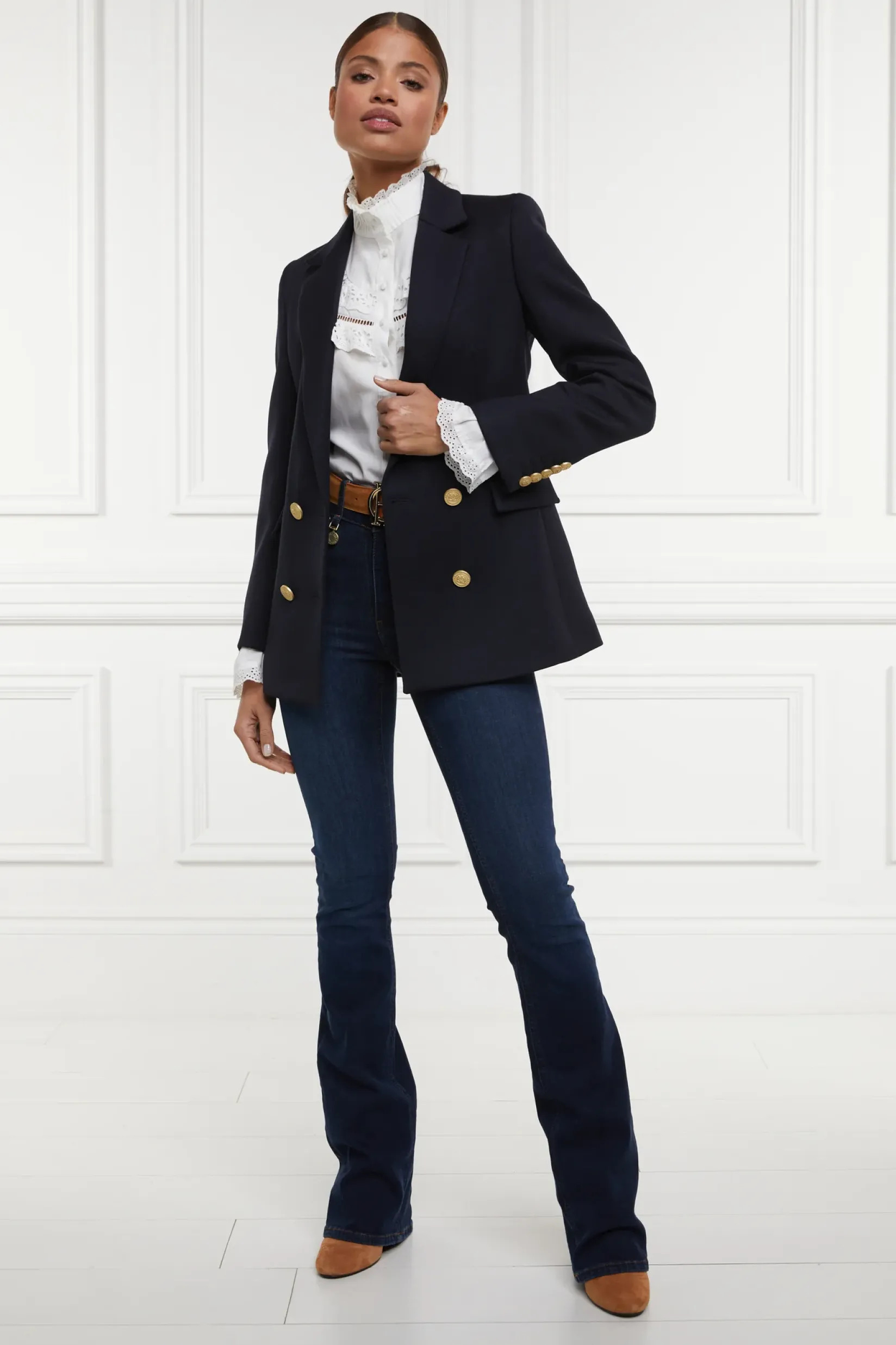 Holland Cooper Blazers|Jackets-Double Breasted Blazer Navy Twill