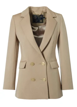 Holland Cooper Blazers|Jackets-Double Breasted Blazer Camel Twill