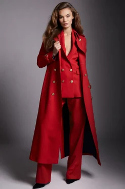 Holland Cooper Blazers|Jackets-Double Breasted Blazer Red Barathea
