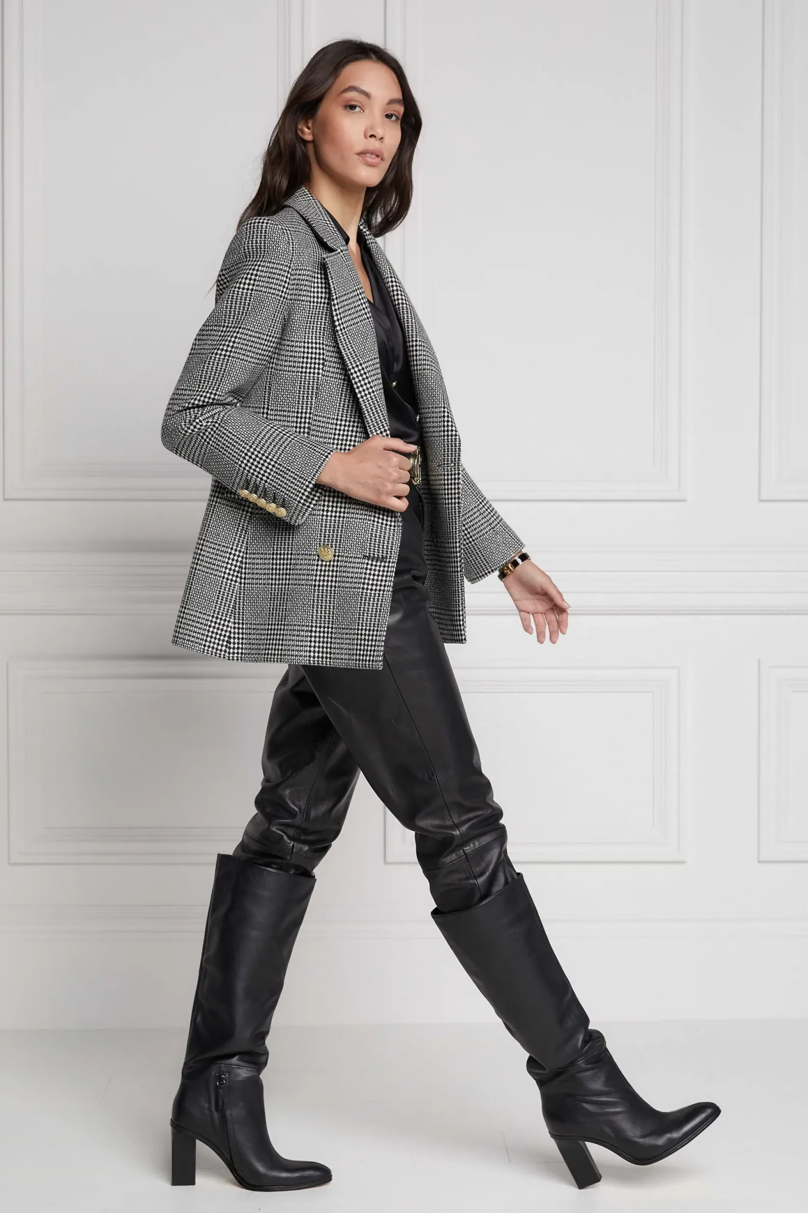 Holland Cooper Blazers|Jackets-Double Breasted Blazer Prince of Wales Mono