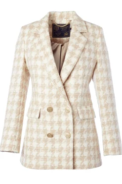 Holland Cooper Blazers|Jackets-Double Breasted Blazer Camel Houndstooth