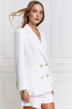 Holland Cooper Blazers|Jackets-Double Breasted Blazer Oyster Linen