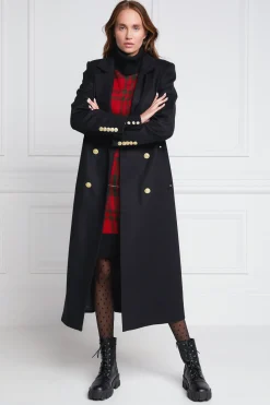 Holland Cooper Coats-Double Breasted Coat Soft Black