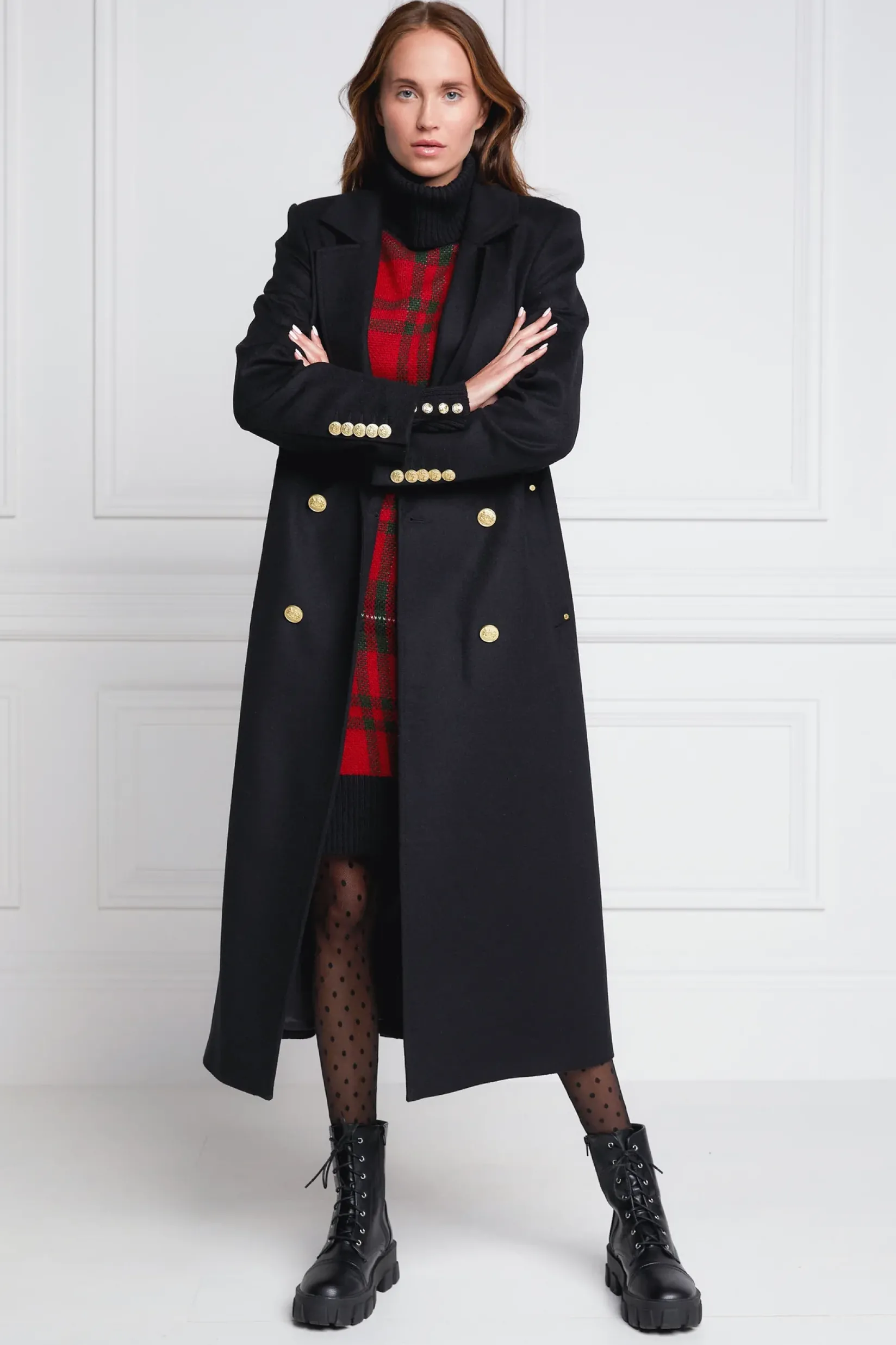 Holland Cooper Coats-Double Breasted Coat Soft Black