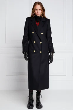 Holland Cooper Coats-Double Breasted Coat Soft Black