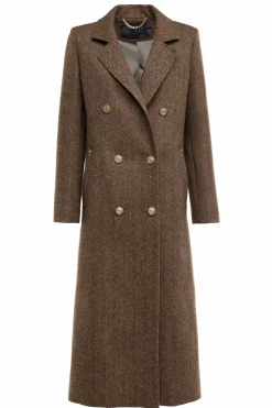 Holland Cooper Coats-Double Breasted Coat Large Scale Brown Herringbone